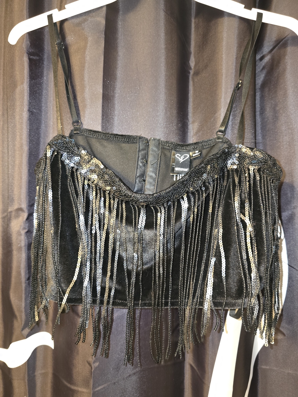 Windsor Black Velvet Sequin Fringe Camisole